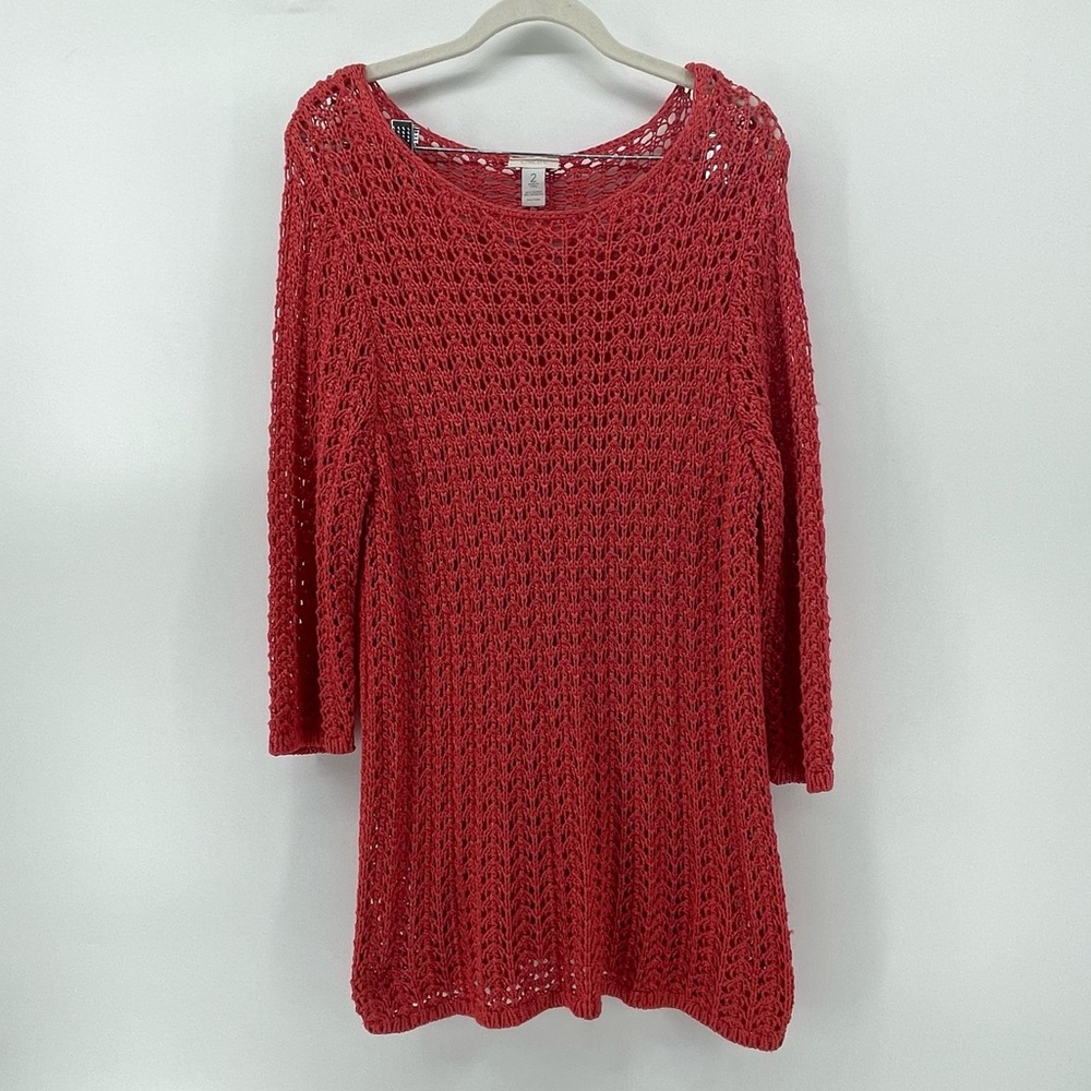 Chicos Size 2 L Tunic Sweater Orange 3/4 Sleeve